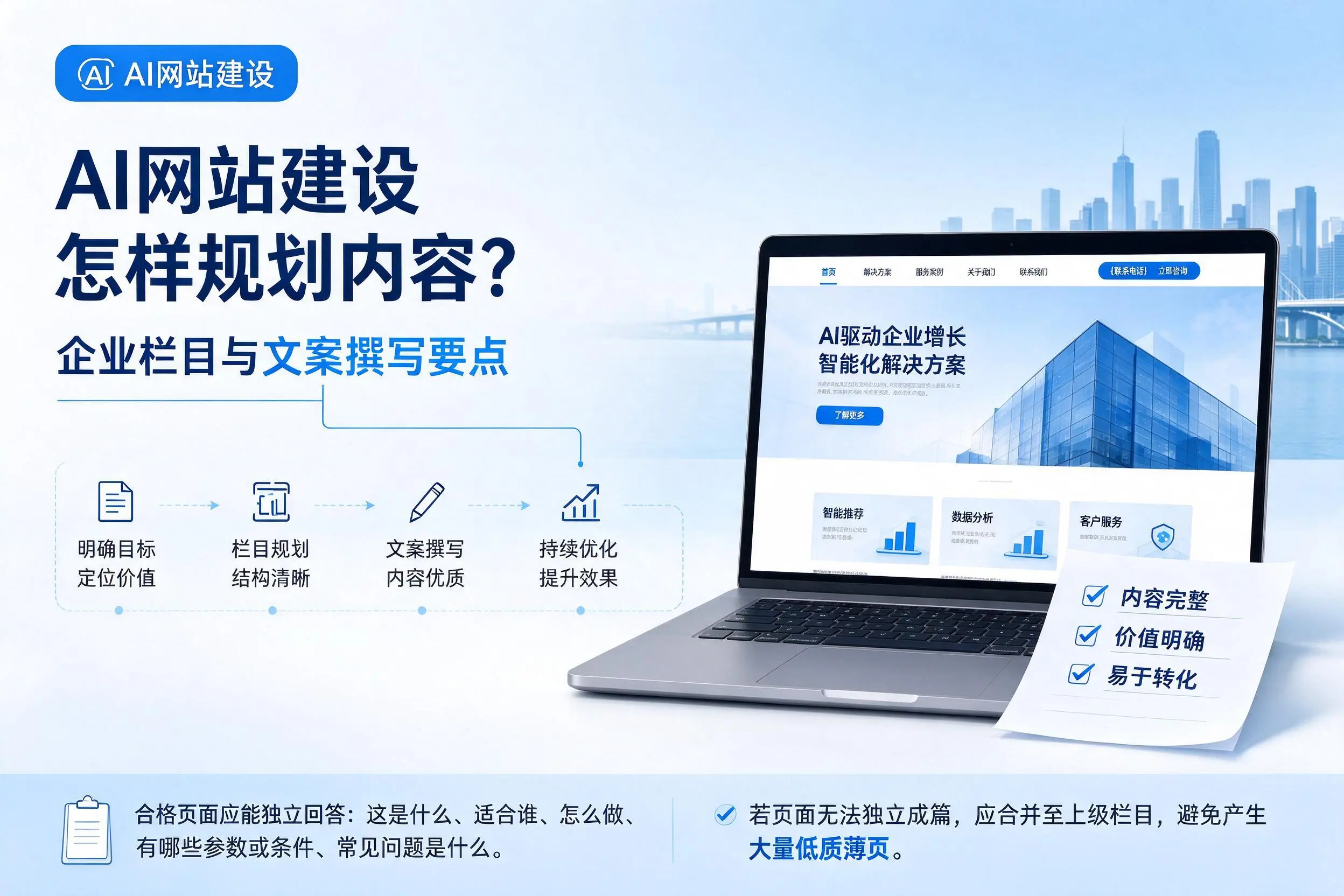 AI网站建设怎样规划内容?怀化企业栏目与文案撰写要点