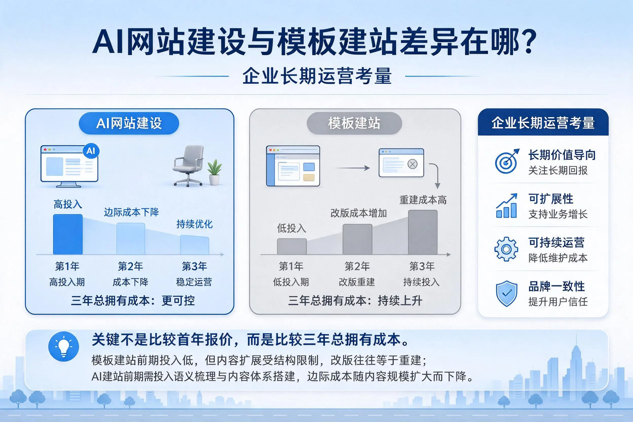 AI网站建设与模板建站差异在哪？怀化企业长期运营考量